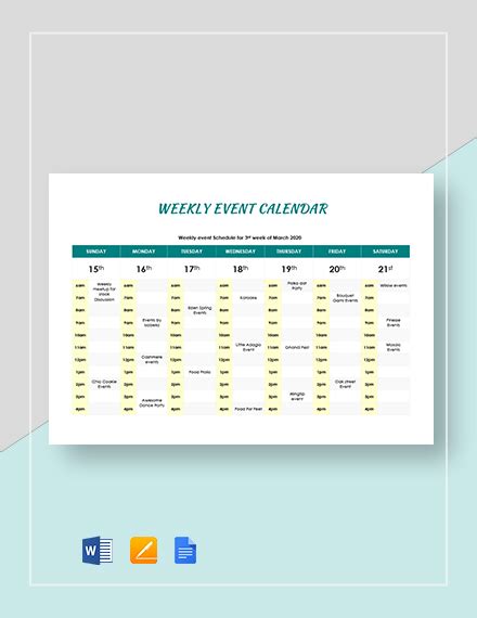 Weekly Event Calendar .